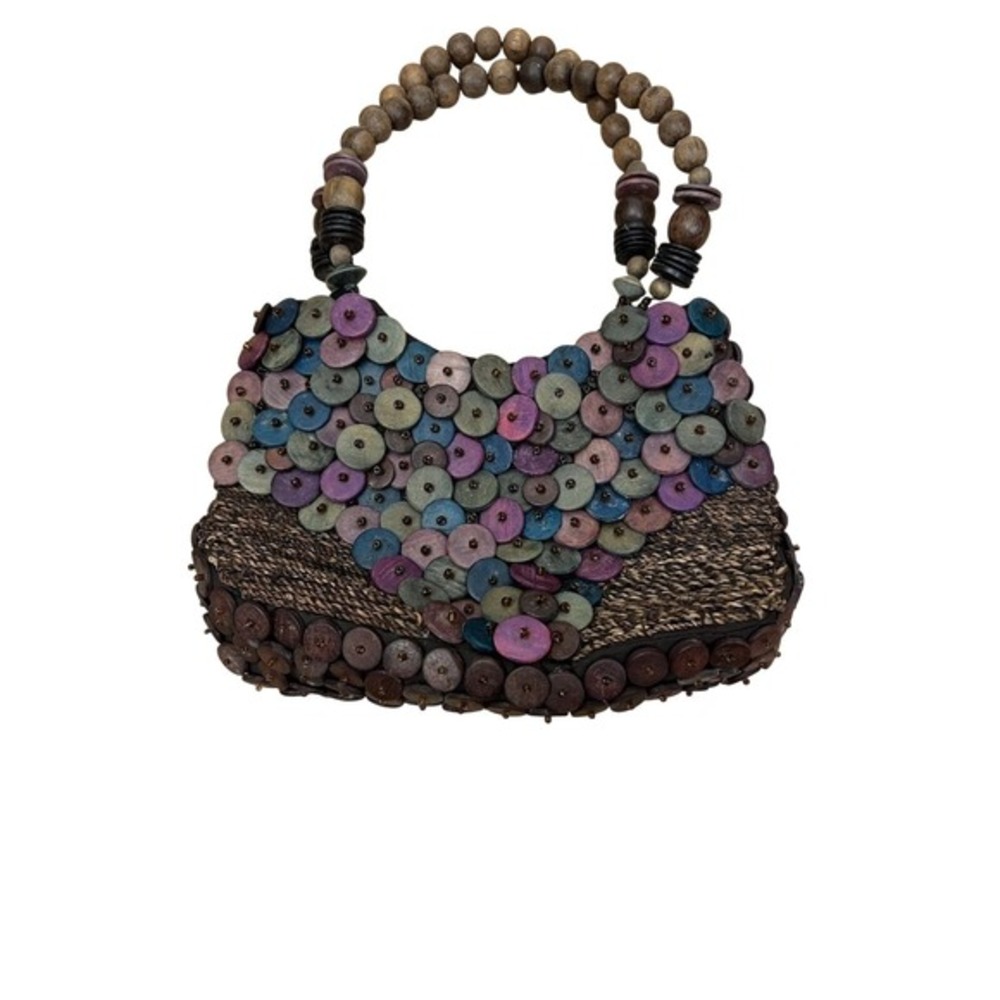 Cebu Beaded Wood Accent Shoulder Bag Boho Festival‎ Colorful Circles